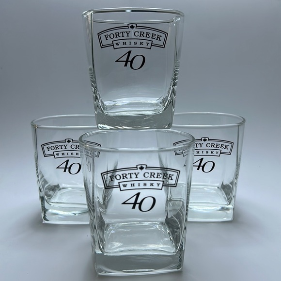 Set of 4 - “Forty Creek Whiskey” Glasses - Low Ball Glass Tumblers - $28 - Picture 1 of 4